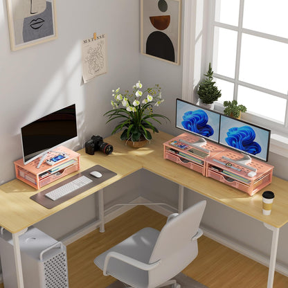 Computer Monitor Stand Riser, Office Organizer with Drawer, Office Organizers Storage for Classroom Office Supplies (Rose)