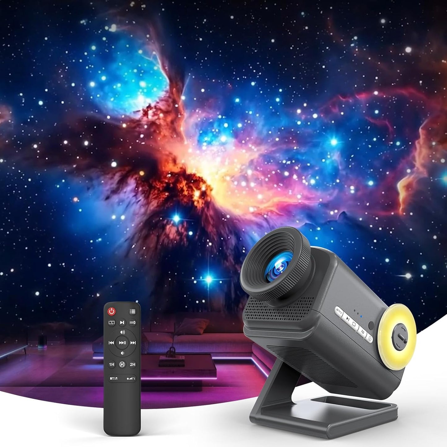 3D Galaxy Projector with 60 Immersive Themes, HD Immersive Star Projector with Bluetooth Speaker & Timer, Aurora Nebula Projector Night Light for Room/Christmas/Party/Birthday (White) (Grey)
