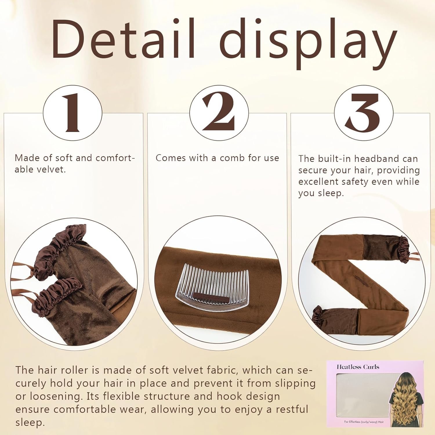 Curling Tie New Hair Curlers to Sleep In, Heatless Curls Overnight Headband, Soft Ribbon Wrap for Long Hair, Perfect Natural Curls Bouncy Curls Hairstyle Hair Suitable for All Hairs Types(Brown)