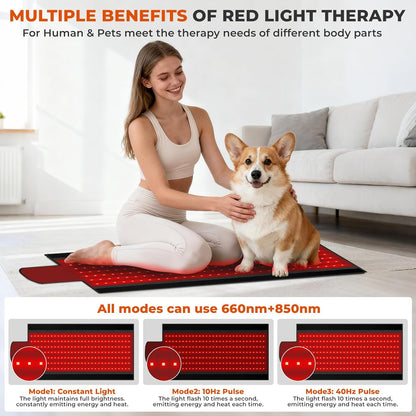 Red Light Therapy Mat, 2In1 Leds (660Nm& 850Nm) Red Light Therapy Blanket, Premium Material, Adjustable Timer & Intensity