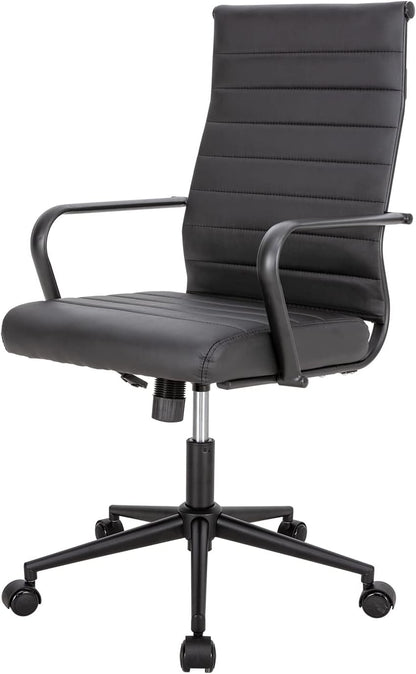 Okeysen Black Office Chair, Ergonomic Leather Modern Office Chair, Executive Ribbed Height Adjustable Swivel Rolling Chair for Home Office.