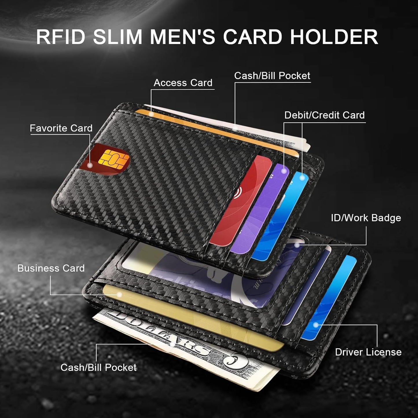 Slim RFID Wallets for Men Women, Minimalist Thin Front Pocket RFID Blocking Leather Wallets for Travel Work