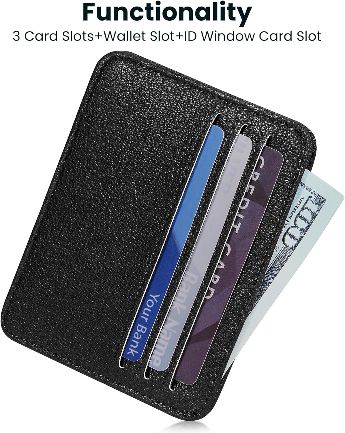 Credit Card Holder for Women Minimalist Wallet, RFID Blocking Wallets Card Cases, Small Wallets with ID Window for Women Men, Black