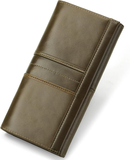 RFID Blocking Wallets for Women Leather Long Ladies Wallet Bifold Womens Wallet with Coin Pocket ID Window,Darkgreen