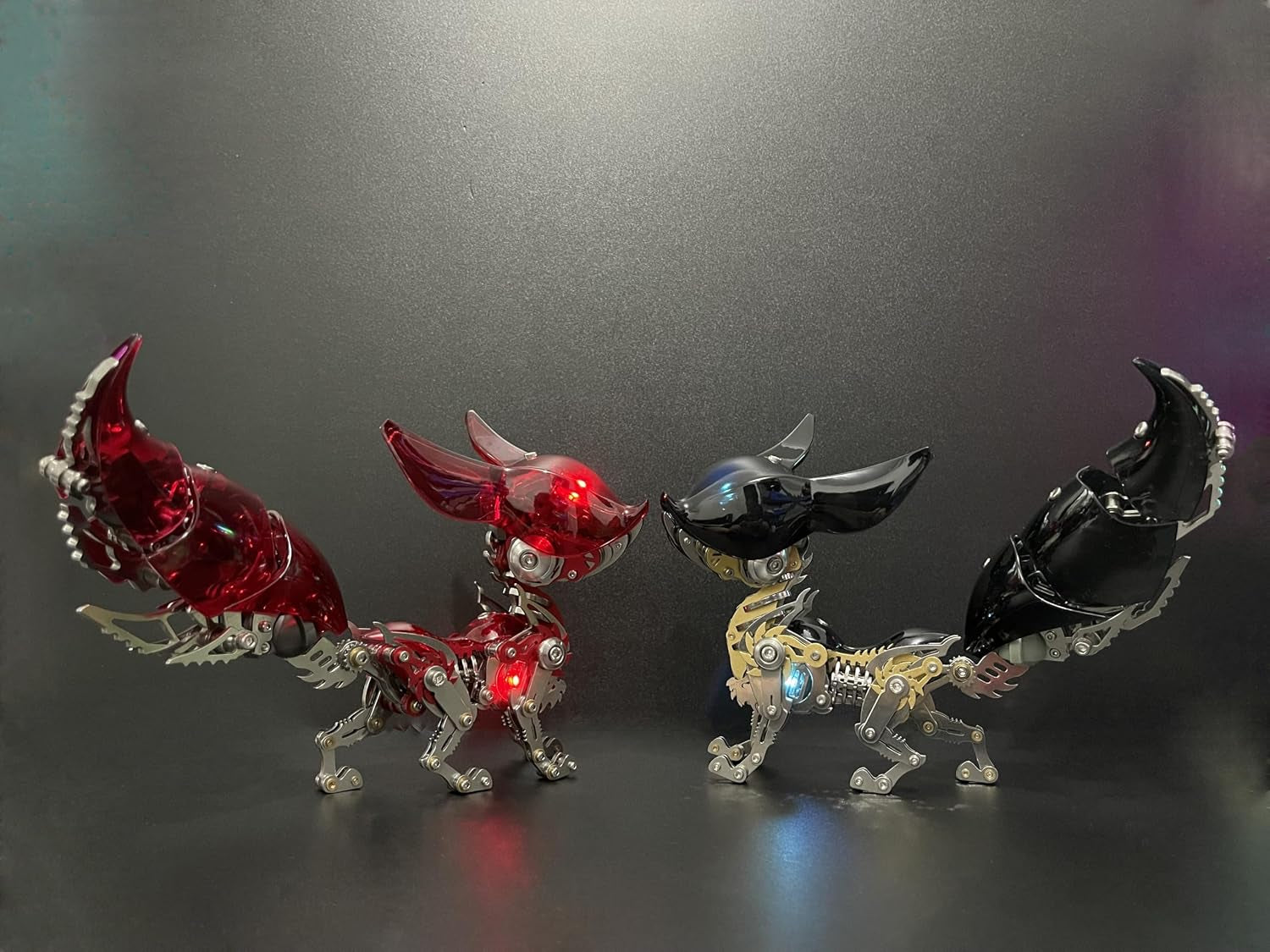 Mechanical Fox Model Kit | 3D Metal Puzzle for Adults | Articulated Alloy and Steel Construction | Movable Joints | LED Light | DIY Assembly Model | Display Ornament and Gift (Red)