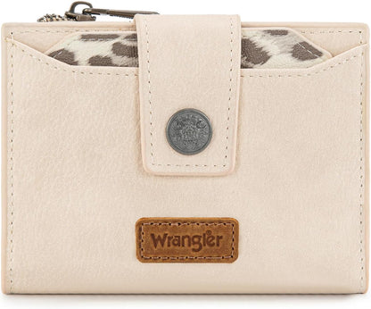 X Wrangler Womens Wallet, Small RFID Blocking Wallets Bifold Leopard Print Compact Wallets with Removable ID Window