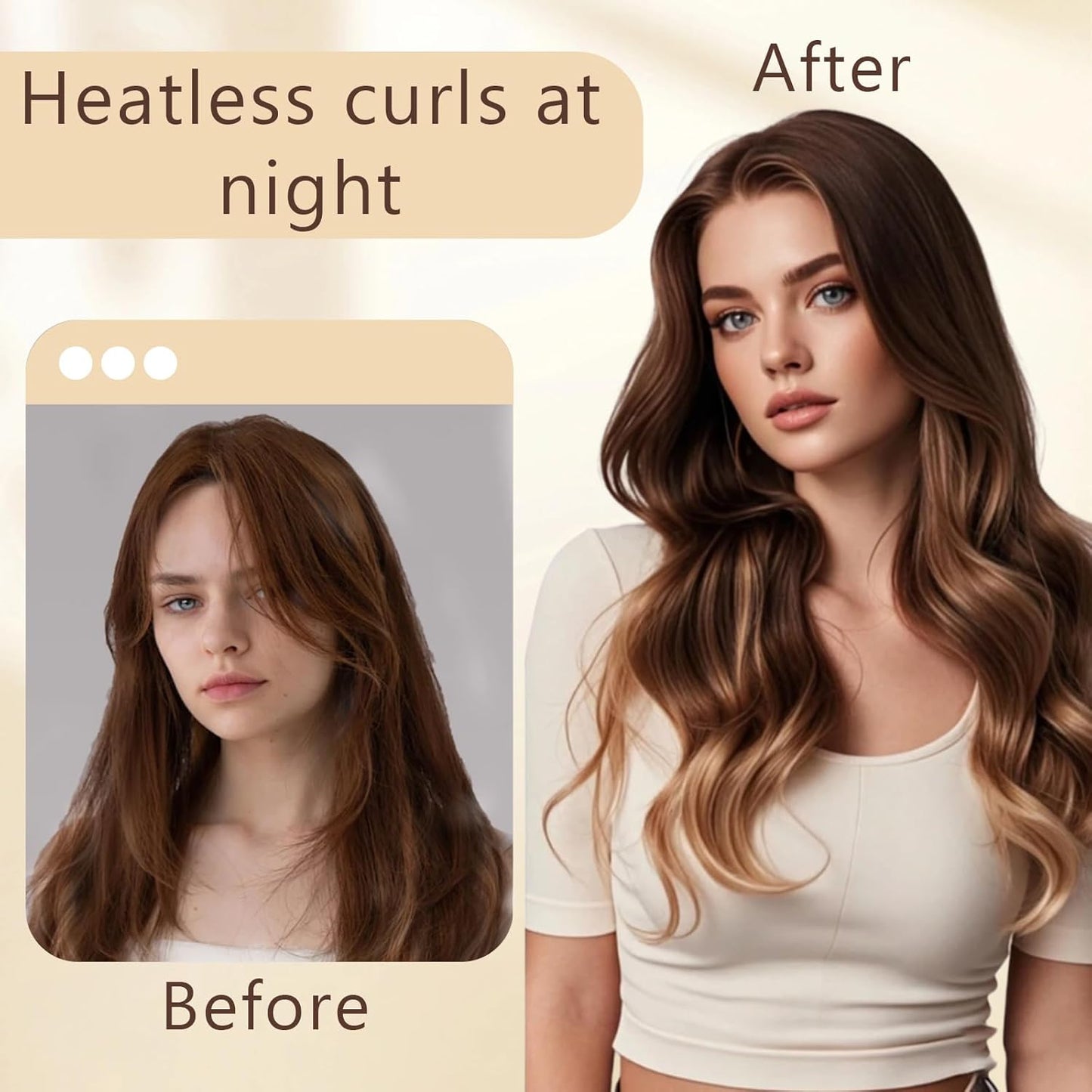 Curling Tie New Hair Curlers to Sleep In, Heatless Curls Overnight Headband, Soft Ribbon Wrap for Long Hair, Perfect Natural Curls Bouncy Curls Hairstyle Hair Suitable for All Hairs Types(Brown)