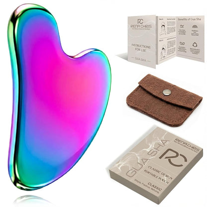 Gua Sha Facial Tools, Stainless Steel Guasha Tool for Acupuncture, Manual Massage Tool for Jawline Sculpting and Puffiness Reducing, Gua Sha Facial Massage Tool (Irridescent)