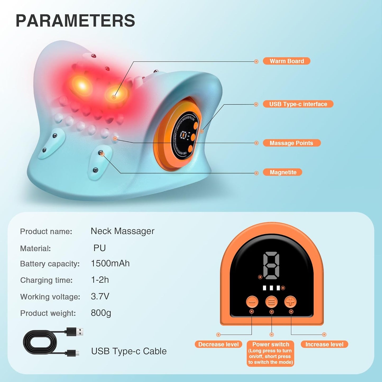 Neck Massager Pillow with Heat, 3 Modes, Cervical Massager for Neck Pain Relief and Muscle Relax, 26° Angle Cervical Traction Device for Back, Shoulder