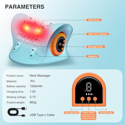 Neck Massager Pillow with Heat, 3 Modes, Cervical Massager for Neck Pain Relief and Muscle Relax, 26° Angle Cervical Traction Device for Back, Shoulder