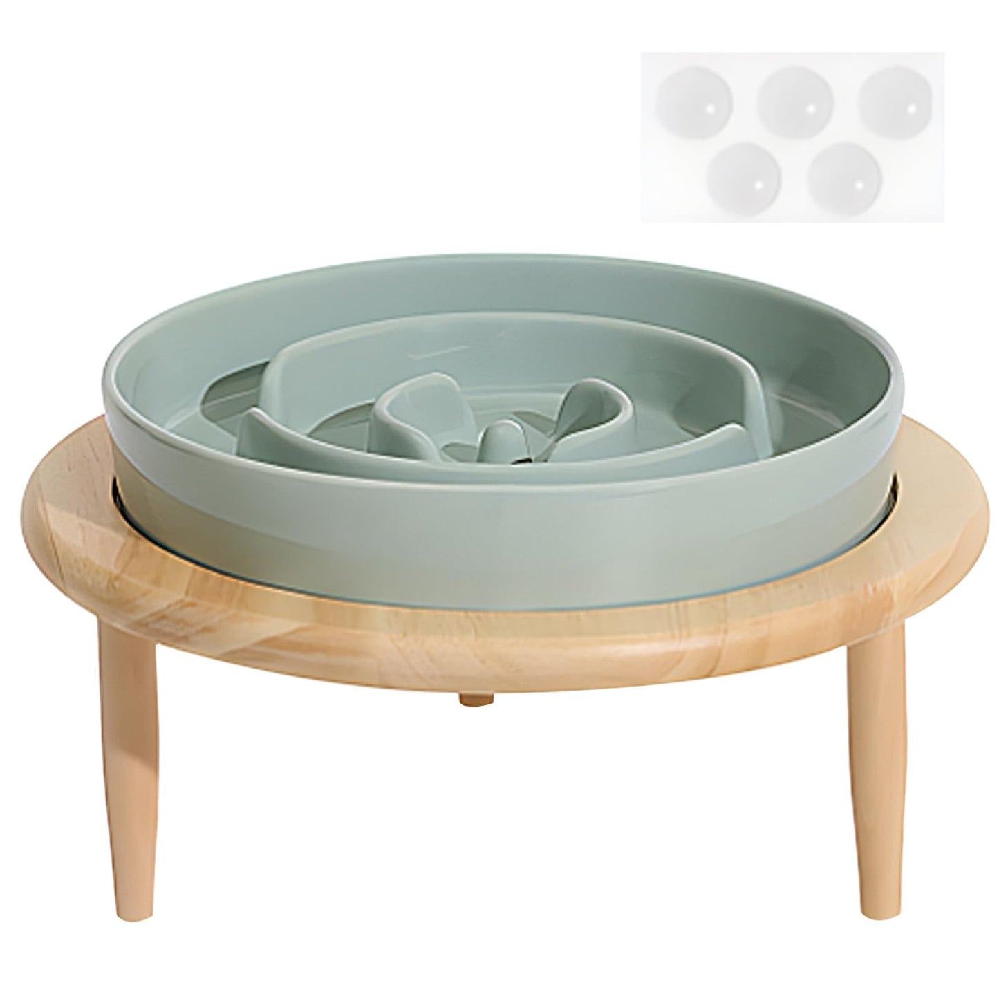 Ceramic Slow Feeder Dog Bowls Elevated Dog Food Bowls with Wood Stand Dog Dishes to Slow Down Eating for Chokcing Bloating (Green 8.1in)