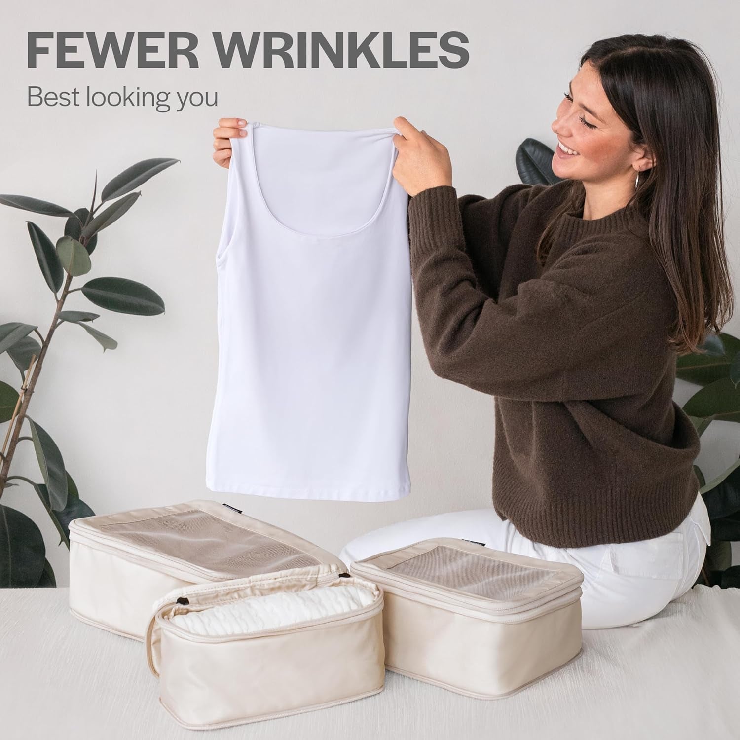 Compression Packing Cubes for Travel - Luggage Organizer Bags - Double Zipper Packing Cubes for Suitcases (12-Pack, Beige)