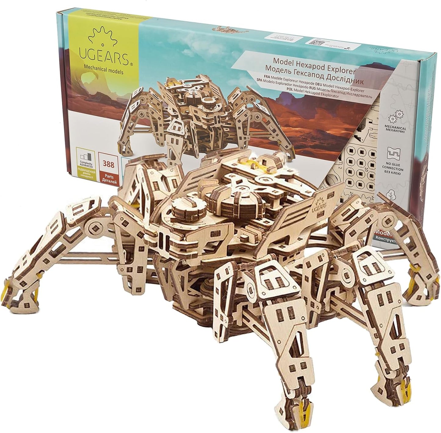 Hexapod Explorer 3D Puzzle - Walking Robot Wooden Model Kits for Adults to Build - Self-Propelled 6-Legged Mechanical Crawler Craft Kit - 3D Wooden Puzzles for Adults