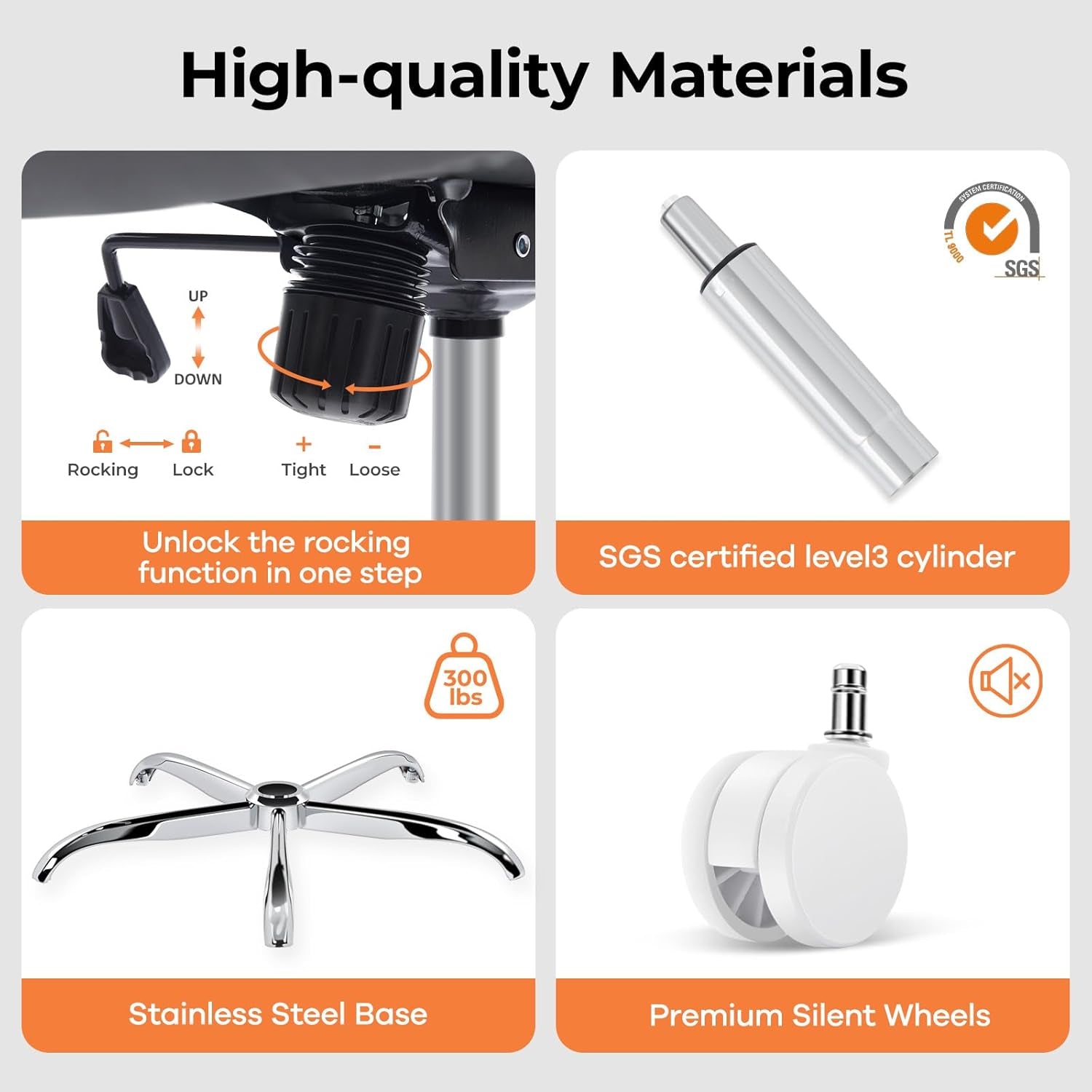 Office Chair Ergonomic Office Chair with Lumbar Support, Head Support, Rocking Function, Filp-Up Armrests, Mesh High Back Chair Home Office Desk Chair, Suitable for Home, Office, Grey