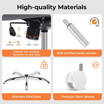 Office Chair Ergonomic Office Chair with Lumbar Support, Head Support, Rocking Function, Filp-Up Armrests, Mesh High Back Chair Home Office Desk Chair, Suitable for Home, Office, Grey