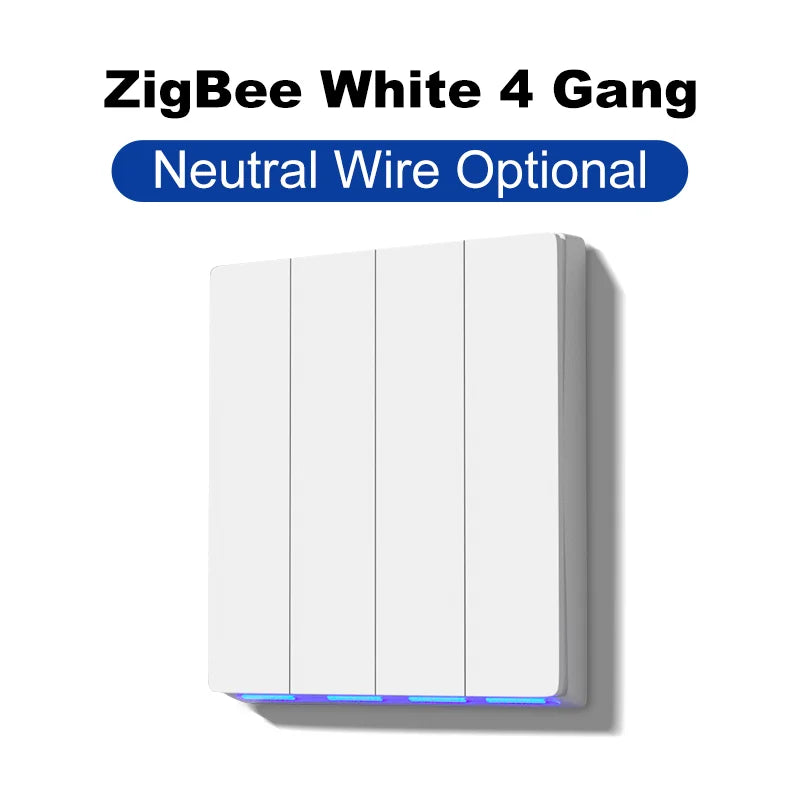 Tuya Smart Zigbee Wall Switch Wifi Smart Button Light Switch 1/2/3/4 Gang No Capacitor Needed Works with Alexa Hey Google