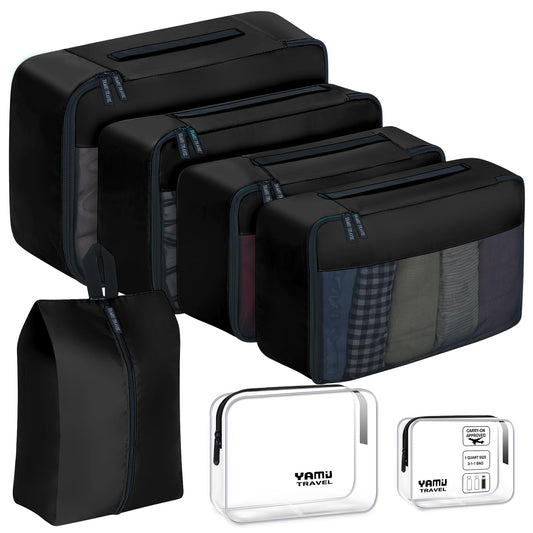 YAMIU Packing Cubes for Suitcases 7 Pcs luggage organizer bags with Shoe Bag 2 Waterproof Travel Toiletry Bags Travel Cubes for Travel Essentials Travel Accessories