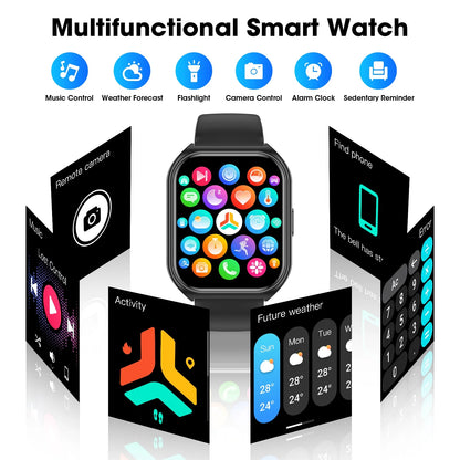 1.85-Inch Men'S and Women'S Smartwatch Fits for Android and Iphone Devices with Fitness Tracker, 100+ Sport Modes / Answer / Call, IP68 Waterproof Fitness Watch (Black)
