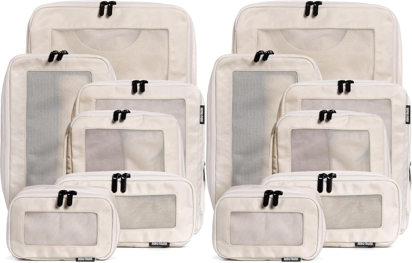 Compression Packing Cubes for Travel - Luggage Organizer Bags - Double Zipper Packing Cubes for Suitcases (12-Pack, Beige)