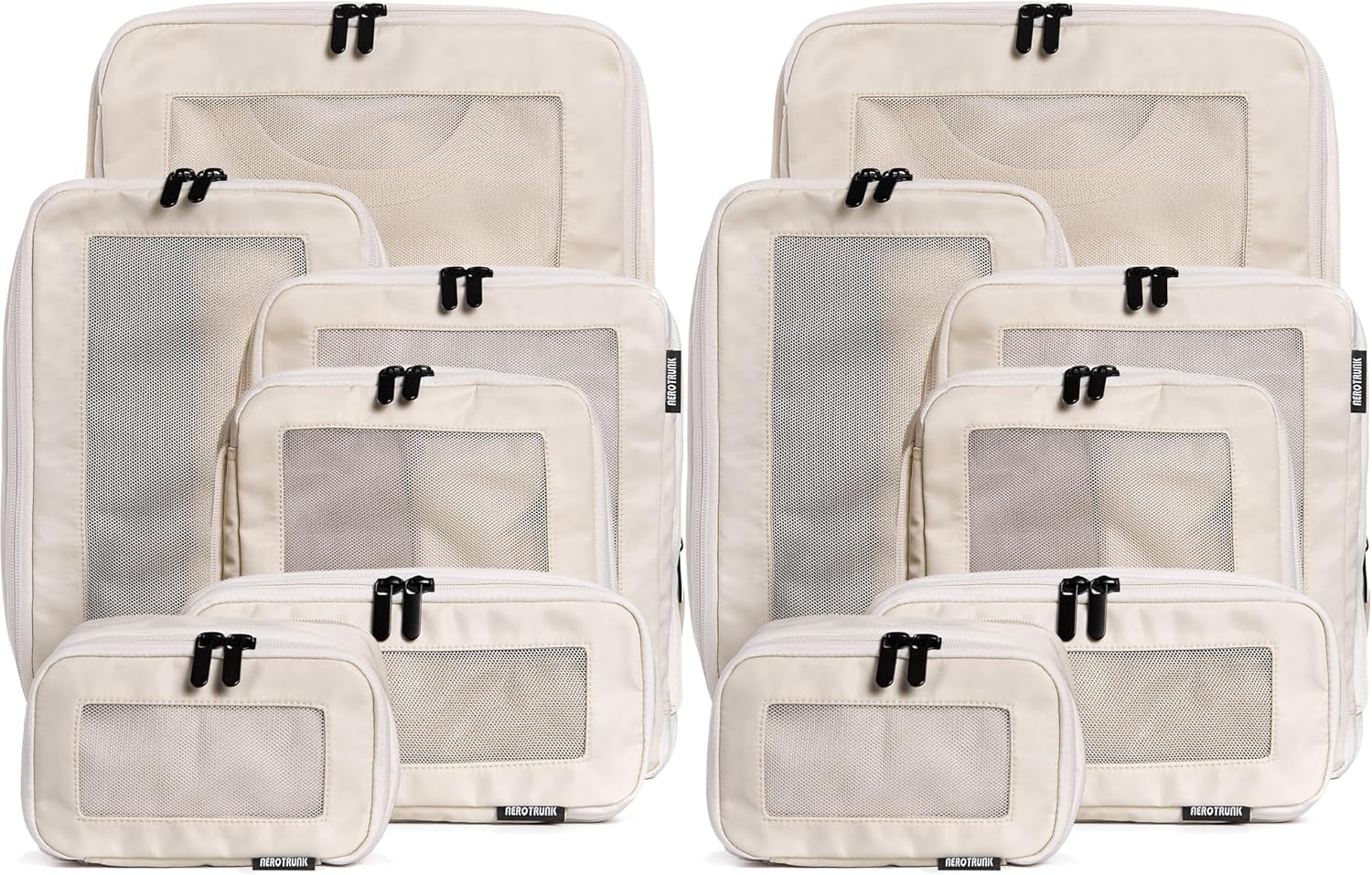 Compression Packing Cubes for Travel - Luggage Organizer Bags - Double Zipper Packing Cubes for Suitcases (12-Pack, Beige)