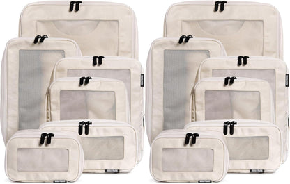 Compression Packing Cubes for Travel - Luggage Organizer Bags - Double Zipper Packing Cubes for Suitcases (12-Pack, Beige)
