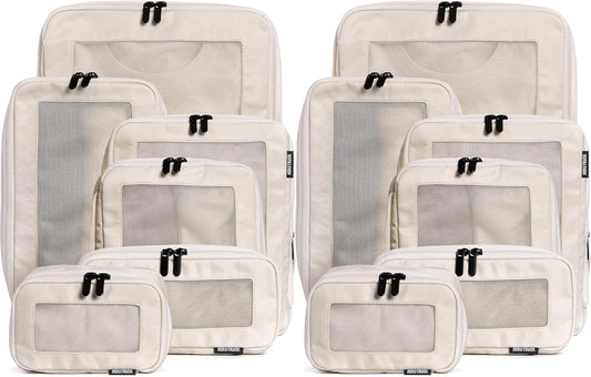 Compression Packing Cubes for Travel - Luggage Organizer Bags - Double Zipper Packing Cubes for Suitcases (12-Pack, Beige)