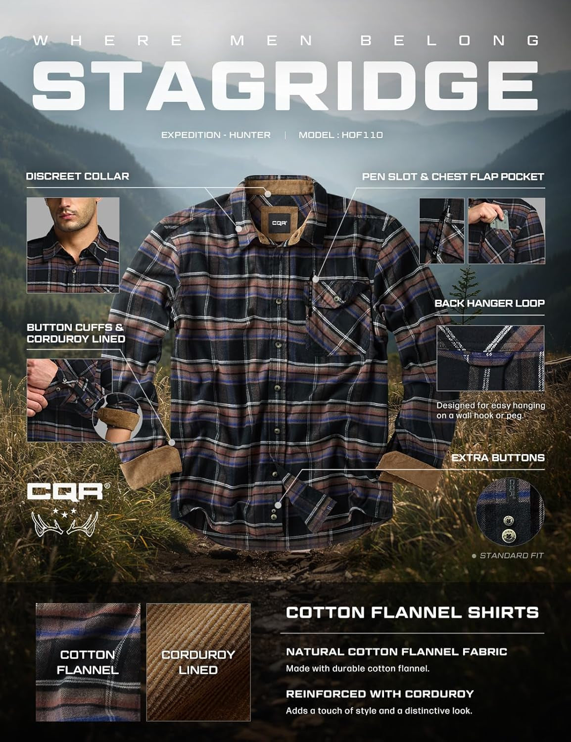 Men'S 100% All Cotton Button down Flannel Shirts, Long Sleeve Brushed Warm Soft Casual Outdoor Plaid Shirt