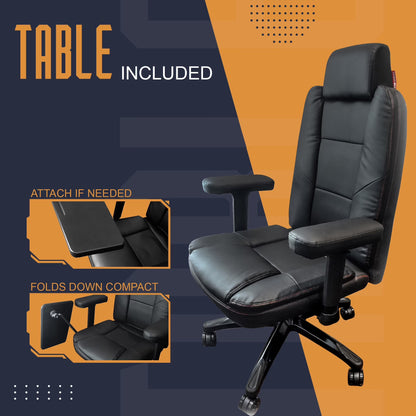 Adult Plush Hand Stitched Leather Ergonomic Gaming Chairs with Laptop Tray Desk Chair, Black