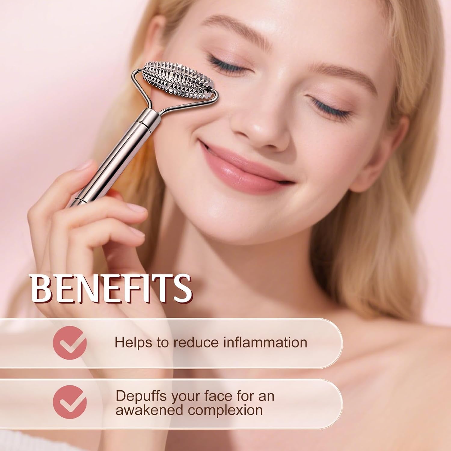 Gua Sha & Face Roller, Stainless Steel Gua Sha Facial Tools for Face, Eyes, Chin & Jawline Sculpting, Body Gua Sha Tools with Pouch