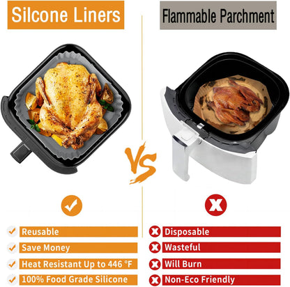 Silicone Air Fryer Liners for Ninja Pro XL AF141 AF140 AF181 Af180,2Pack 8.8Inch Square Airfryer Silicone Liners Reusable Basket for Cosori,Chefman,Instant Pot,Philips,Other 5-8QT Air Fryer