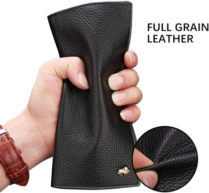 RFID Bifold Wallets Slim Credit Card Wallet Real Leather Mens Long Wallet with Zipper Coin Pocket