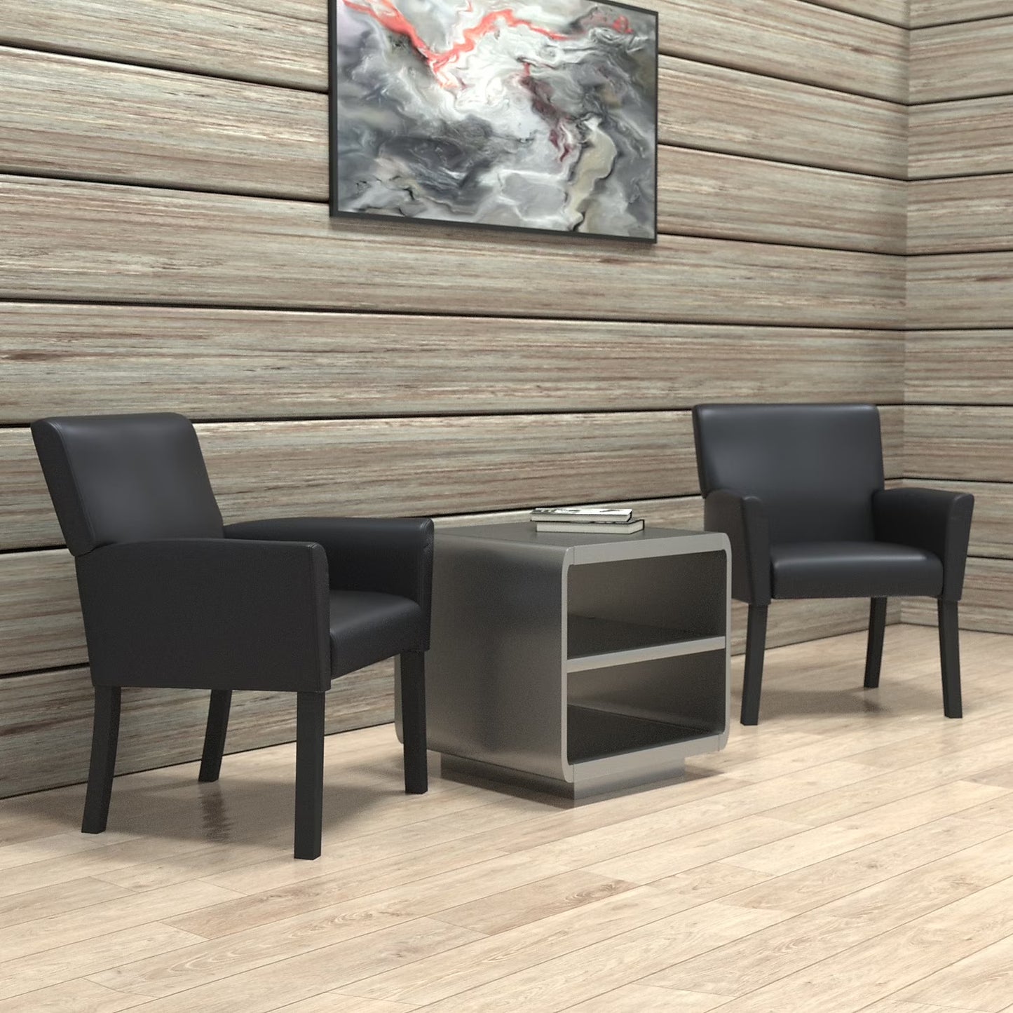 Executive Box Arm Office Chair with Mahogany Base