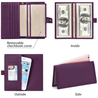 Women Wristlet Wallets Large Capacity RFID Blocking Leather Wallets Credit Cards Organizer with Checkbook Holder