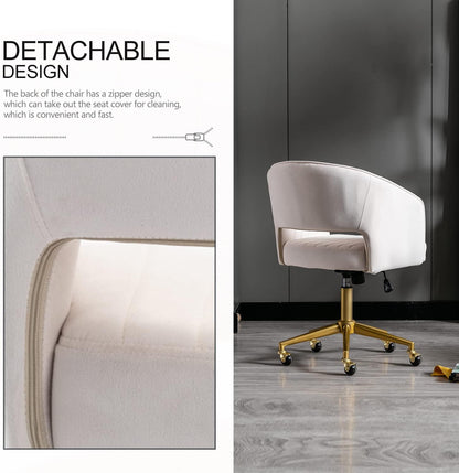 Velvet Office Desk Chair, Upholstered Home Office Desk Chairs with Adjustable Swivel Wheels, Ergonomic Office Chair for Living Room, Bedroom, Office, Vanity Study (Beige)