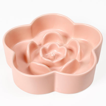 WoofinPets Ceramic Slow Feeder Dog Bowl Anti-Choking Slow Food Bowls 8" 11.3oz Slow Feeder for Medium Large Breeds Plum Puzzle Design Non-Slip Silicone Dishwasher and Microwave Safe Pink