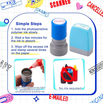 14 Pcs Office Stamp Set Self Inking Office Stamp Business Stamps Message Account Work Stamp Office Stationery Approved Paid Copy Faxed Scanned Stamps for Office Message Supplies