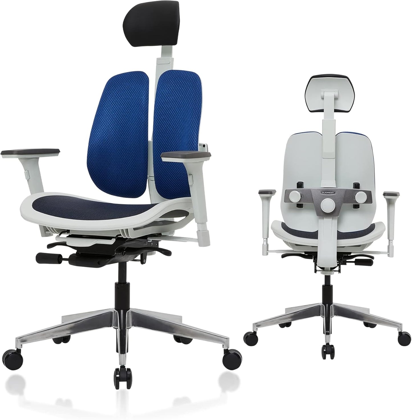 Alpha - Ergonomic Dual-Backrest Office Chair, Best for Lower Back Pain, Mesh, White/Blue