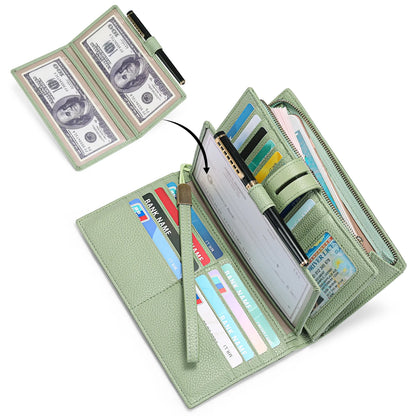 Women Wristlet Wallets Large Capacity RFID Blocking Leather Wallets Credit Cards Organizer with Checkbook Holder