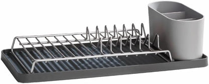 - Recycled Dish Draining Rack - Kitchen Sinkside Drainer - Holds up to 6 Plates - Removable Cutlery Basket - Stainless Steel Rack - Made in Britain (Grey, Compact)