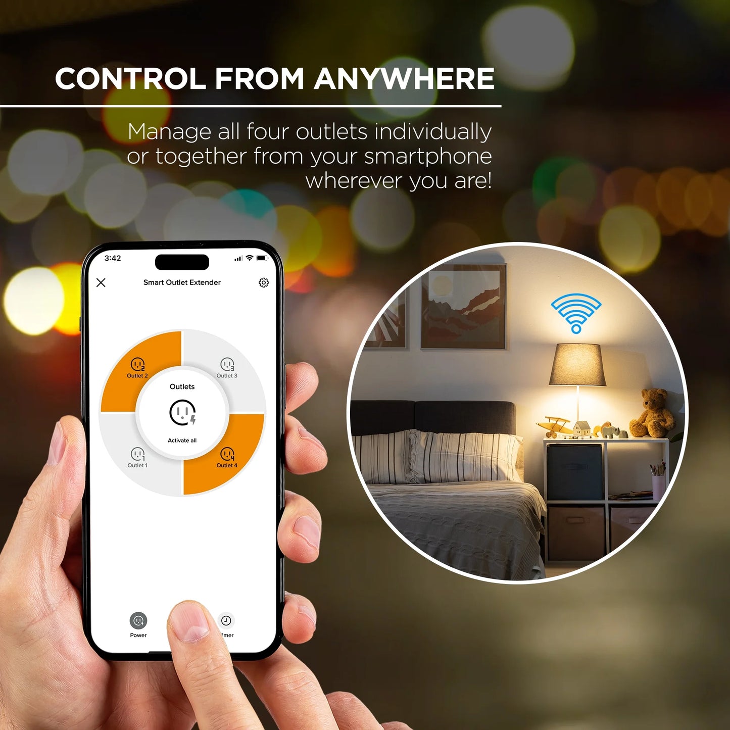 Merkury Innovations Smart 4-Outlet Wall Extender, 15A 1800W, Wi-Fi Enabled, Works with Alexa & Google Assistant – White