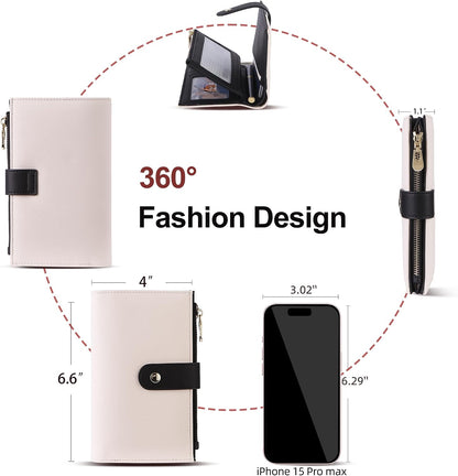 Wallet Women RFID Blocking Multi Cards Wallet Credit Card Holder for Women Large Capacity Lady Leather Trifold Travel Wallet with Pen Holder