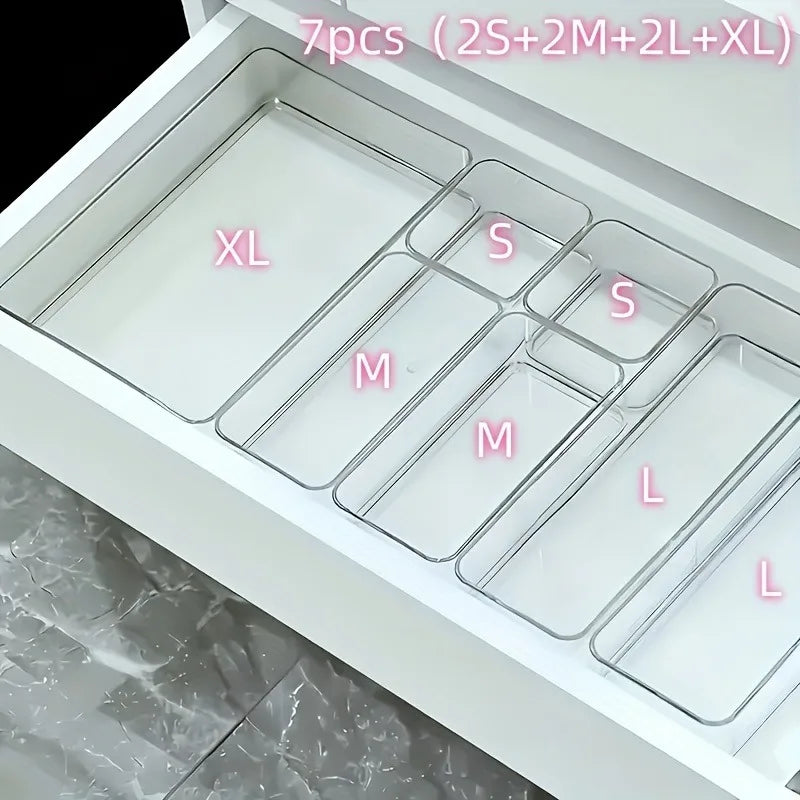 Acrylic Clear Drawer Organizer Set | Cosmetic Storage Box for Vanity, Desk & Office