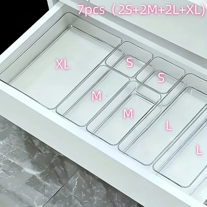 Acrylic Clear Drawer Organizer Set | Cosmetic Storage Box for Vanity, Desk & Office