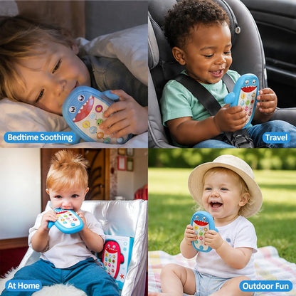 Baby Shark Cell Phone Toy Removable Teether Case, Light, Music Adjustable Volume Kid Play Learn Fake Phone Infant Toddler, Preschool Holiday Birthday Present Gift for Girl Boy 12 Months (Blue)