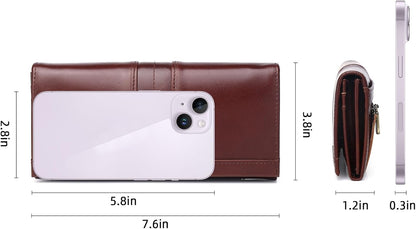 RFID Blocking Wallets for Women Leather Long Ladies Wallet Bifold Womens Wallet with Coin Pocket ID Window,Coffee