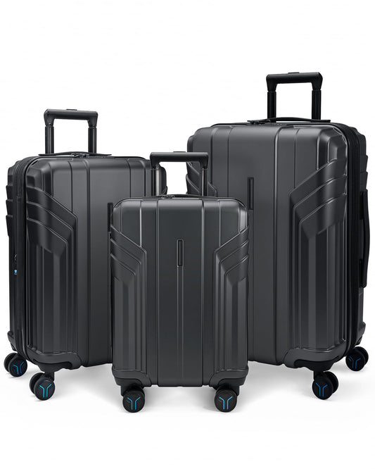 BAGSMART Luggage 3 Piece Set Suitcase Expandable Carry on Luggage Airline Approved Lightweight Spinner Wheel Luggage with TSA Lock (20" 24" 28") Black