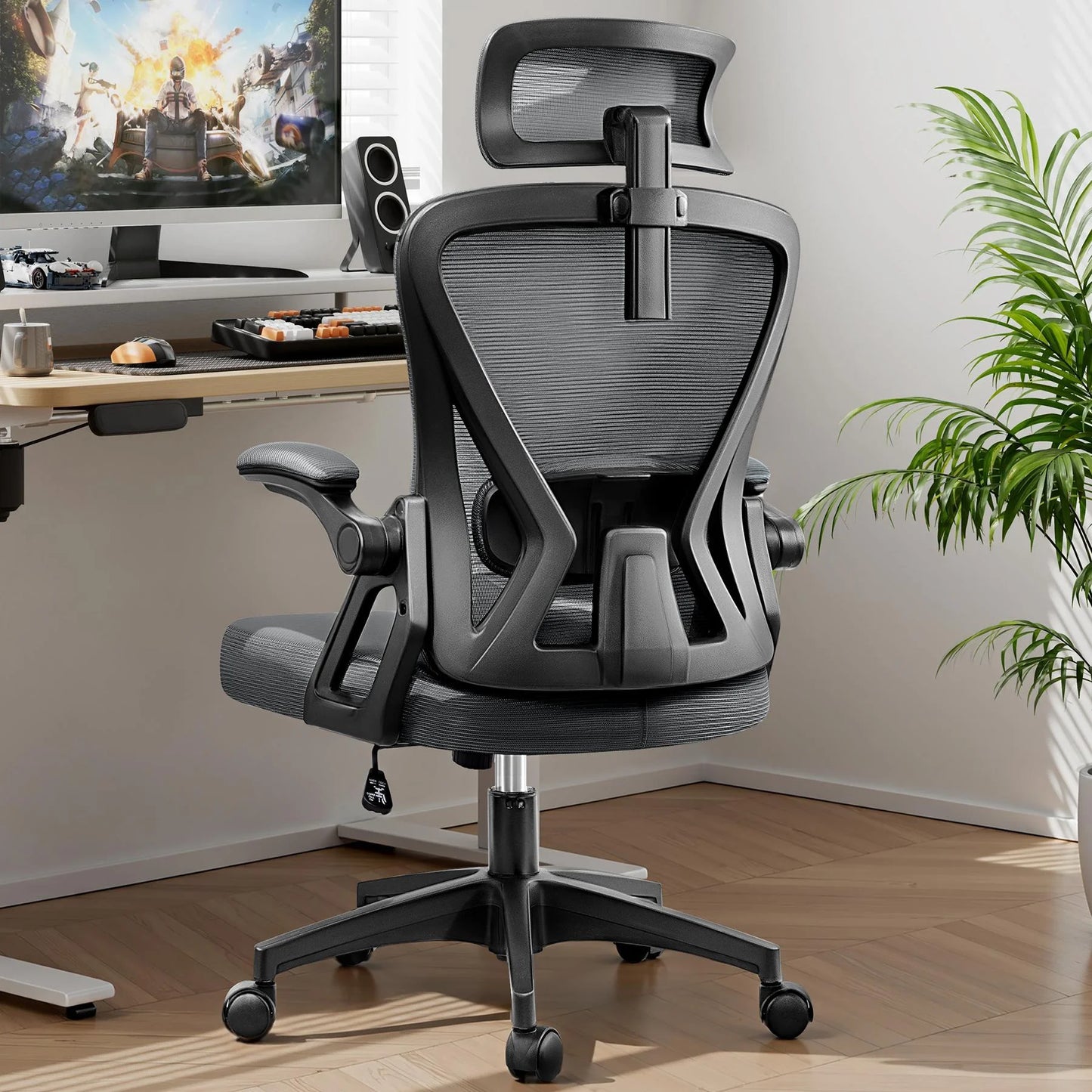 Ergonomic Office Chair, High Back Mesh Office Desk Chair with Headrest 500LBS, Executive Office Chair with Adjustable Aremrest, Home Office Swivel Desk Chair for Home Office, Dark Gray