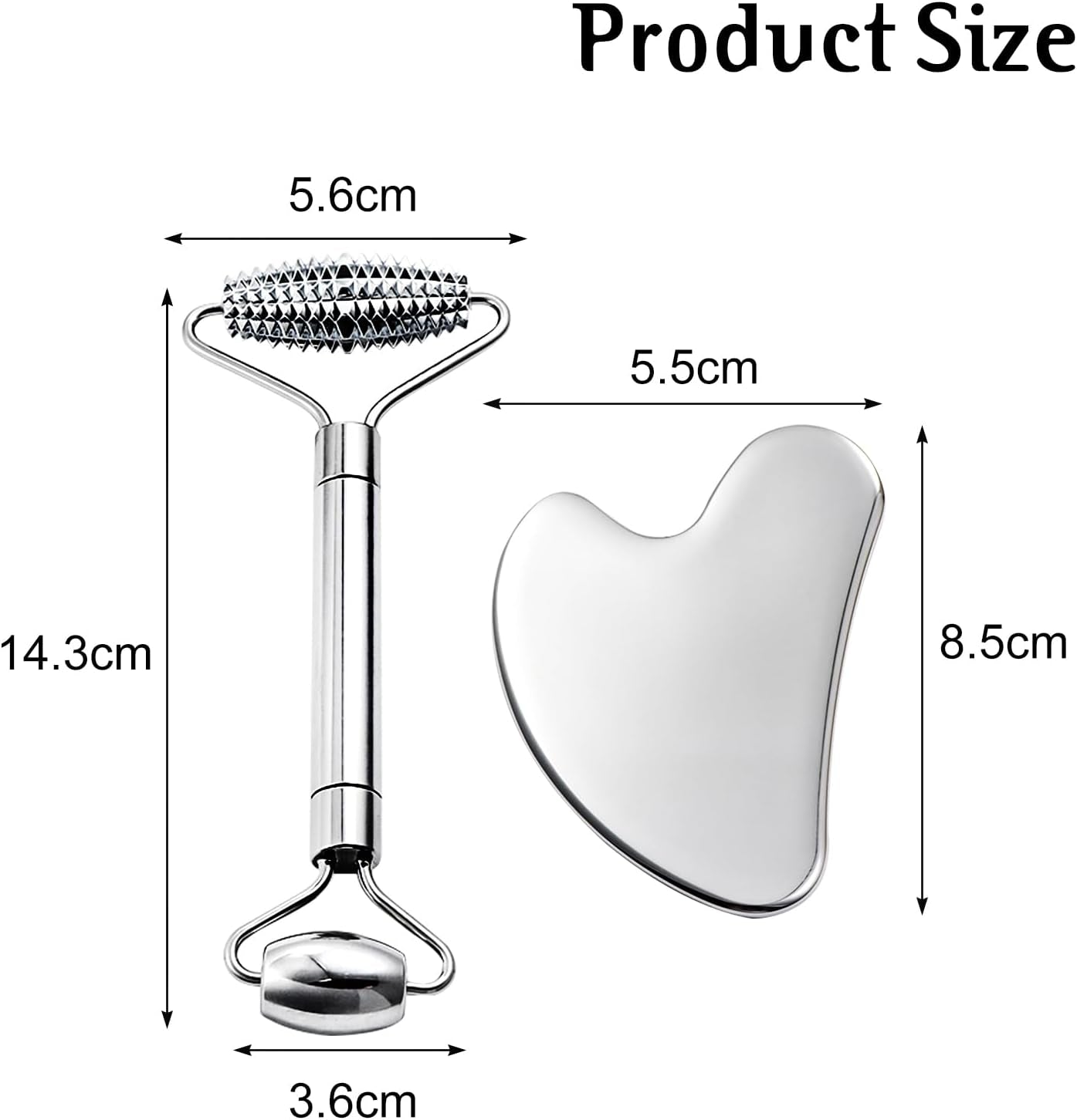 Gua Sha & Face Roller, Stainless Steel Gua Sha Facial Tools for Face, Eyes, Chin & Jawline Sculpting, Body Gua Sha Tools with Pouch