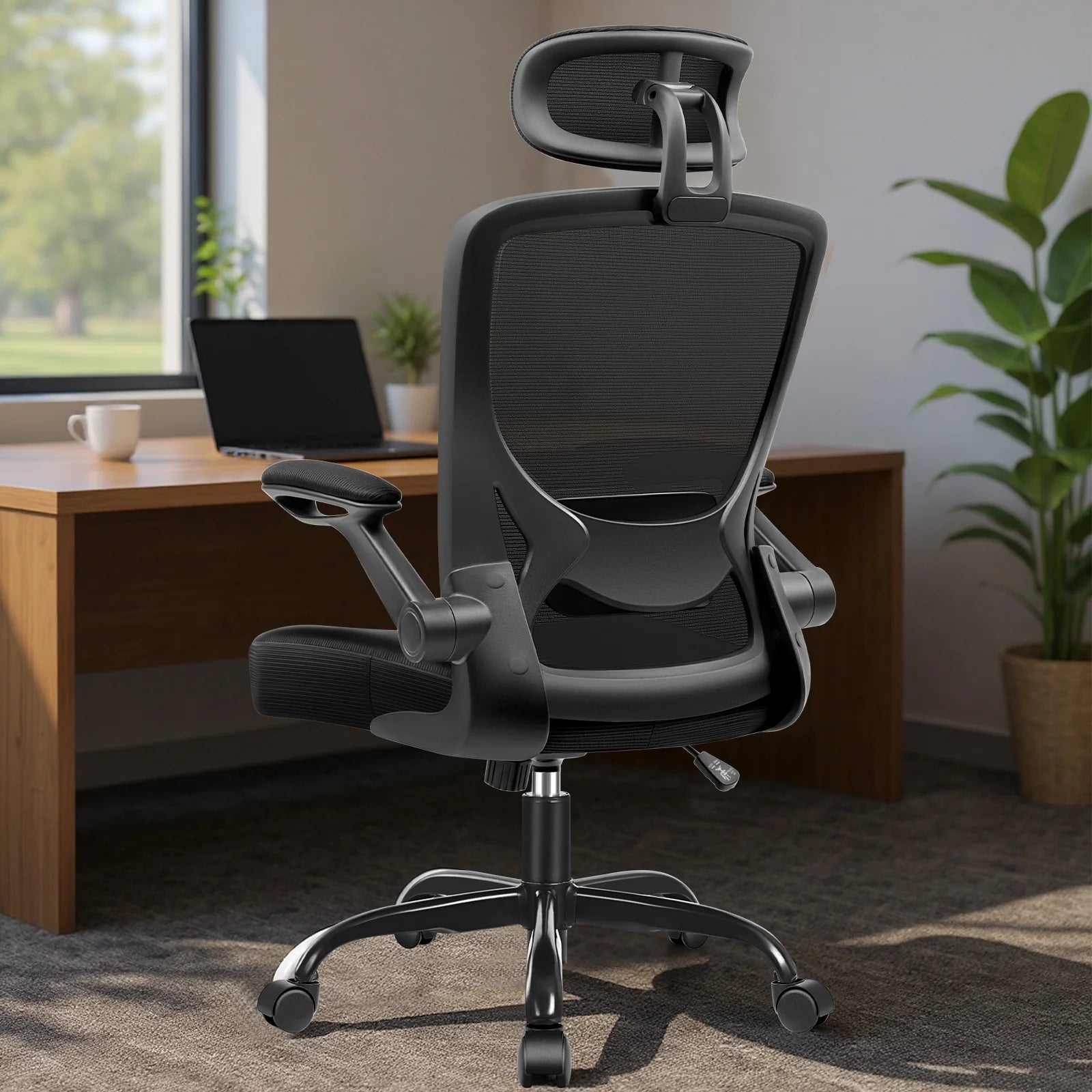 Office Chair Ergonomic Desk Chair, High Back Office Chair with Headrest, Big and Tall Comfy Home Office Desk Chair Lumbar Support Breathable Mesh Office Chair, Black