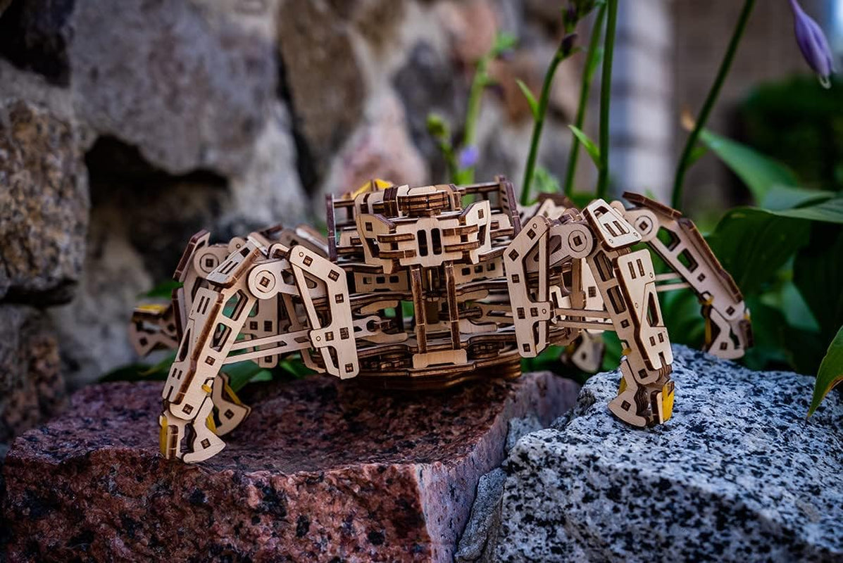 Hexapod Explorer 3D Puzzle - Walking Robot Wooden Model Kits for Adults to Build - Self-Propelled 6-Legged Mechanical Crawler Craft Kit - 3D Wooden Puzzles for Adults
